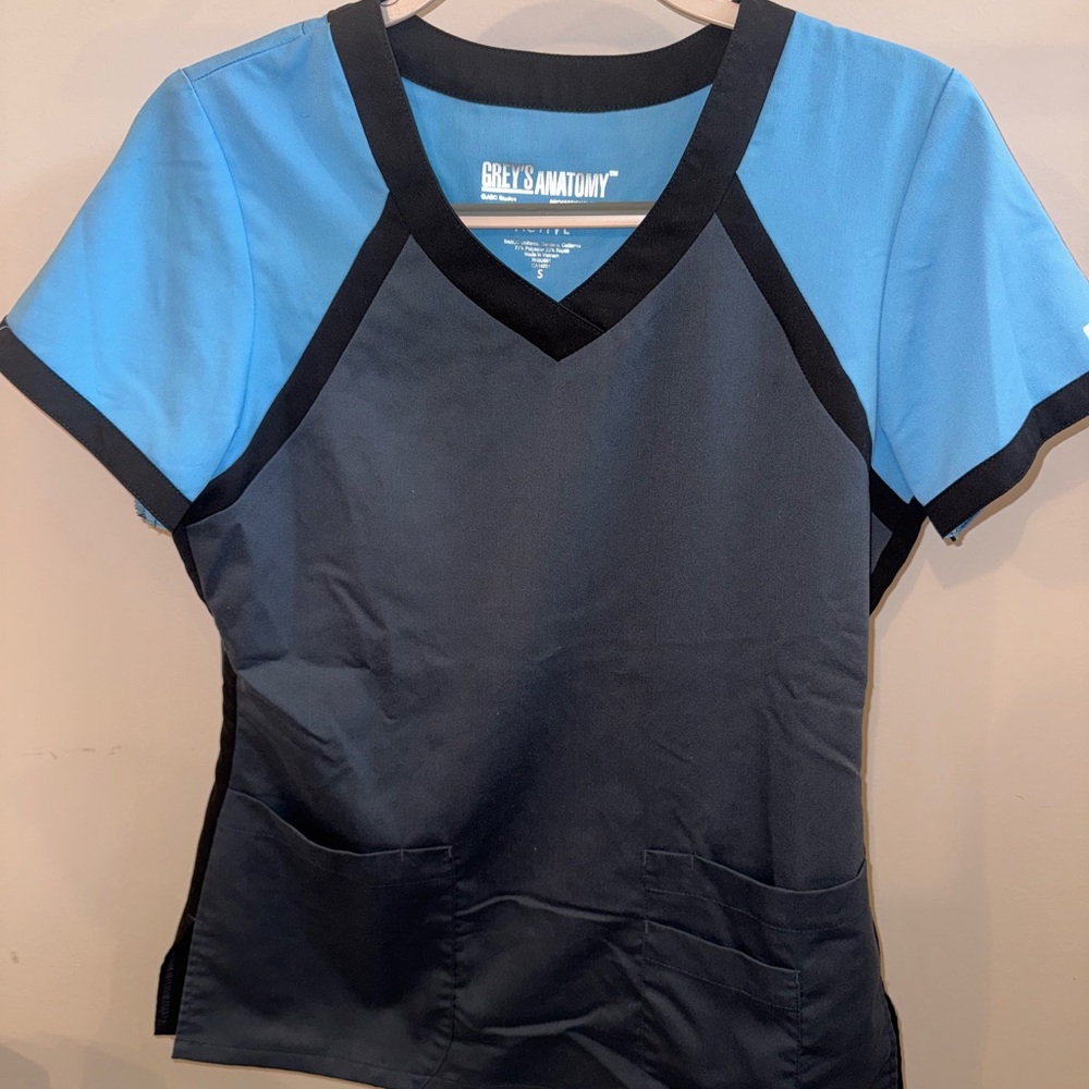 Grey's Anatomy Sky Blue and Charcoal Scrub Top